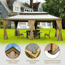 Aluminum Hardtop Gazebo Wood-Looking with Drainage Gutters