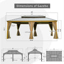 Aluminum Hardtop Gazebo Wood-Looking with Drainage Gutters