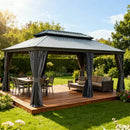 Galvanized Steel Hardtop Gazebo Dark Gray with Resin Roof & Gutters
