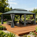 Galvanized Steel Hardtop Gazebo Dark Gray with Resin Roof & Gutters