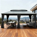 Galvanized Steel Hardtop Gazebo Dark Gray with Resin Roof & Gutters
