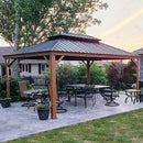Aluminum Hardtop Gazebo Wood-Looking with Drainage Gutters