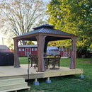 Aluminum Hardtop Gazebo Wood-Looking with Drainage Gutters