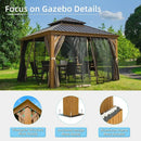 Aluminum Hardtop Gazebo Wood-Looking with Drainage Gutters