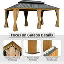 Aluminum Hardtop Gazebo Wood-Looking with Drainage Gutters