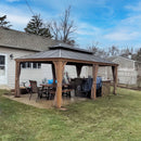 Aluminum Hardtop Gazebo Wood-Looking with Drainage Gutters