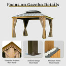 Aluminum Hardtop Gazebo Wood-Looking with Drainage Gutters