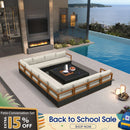 PURPLE LEAF Griffin U-shaped Patio Conversation Set Black with Cushion Pillows Ottoman and Premium Leather for Gathering Entertaining
