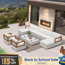 PURPLE LEAF Griffin Classical Patio Conversation Set White with Cushion Pillows Ottoman and Premium Leather for Backyard Outdoor Living
