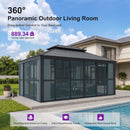 PURPLE LEAF Luxury Sunroom Solarium 360° Transparent Outdoor Living Room with Elegant Curtains Outdoor Gazebo with 4-Side Sliding Doors and Windows for Entertaining