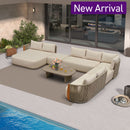 PURPLE LEAF Hailar L-Shaped Patio Conversation Set with Genuine Teak Cushions and Pillows Olefin Rope Backres Outdoor Couch Sets for Backyard Porch