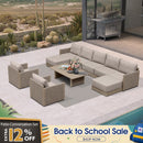 PURPLE LEAF Sanori Beige Symmetrical Outdoor Sectional  Modular Design with Cushions and Ottoman for Porch