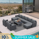 PURPLE LEAF Sanori Grey Symmetrical Outdoor Sectional  Modular Design with Cushions and Ottoman for Porch