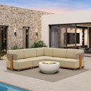 PURPLE LEAF Breck L-Shaped Modular Outdoor Sectional with Wood-Grain Aluminum Frame and Thick Teak-Colored Cushions for Luxury Backyard Lounge