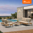 PURPLE LEAF Sicilia Classical Modular Outdoor Sectional with Sunbrella Khaki Cushions Flexible Layout for Porch Relaxation Space