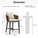 PURPLE LEAF Hailar Outdoor Bar Stools Chair Modern Rattan Bar Stool with Back and Cushion for Balcony, Indoor or Outdoor, Kitchen Island
