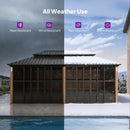 PURPLE LEAF Bronze Frame Sunroom Hardtop Gazebo Solarium Wood Grain Columns Galvanized Steel Double Roof All-Weather Screen House