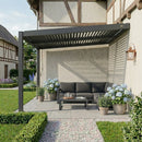 PURPLE LEAF Caesar Wall Mounted Louvered Pergola, All-Aluminum Patio Cover with Adjustable Roof, Hidden Gutter Drainage, Lean-to Pergola for Deck, Backyard, Porch, Dark Gray