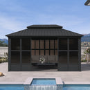 PURPLE LEAF Sunroom Hardtop Gazebo Solarium Grey Galvanized Steel Double Roof  All-Weather Aluminum Outdoor Screen House