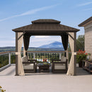 PURPLE LEAF Hardtop Gazebo Featuring Galvanized Steel Double Roof and Bronze Aluminum Frame with Curtains and Netting for Patio and Poolside