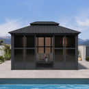 PURPLE LEAF Sunroom Hardtop Gazebo Solarium Grey Galvanized Steel Double Roof  All-Weather Aluminum Outdoor Screen House