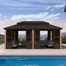 PURPLE LEAF Bronze Frame Sunroom Hardtop Gazebo Solarium Wood Grain Columns Galvanized Steel Double Roof All-Weather Screen House