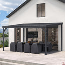 PURPLE LEAF Lean to Gazebo Metal Roof Patio Cover Built-in Drain Slots Wall Mounted Gazebo for Outdoor Extension