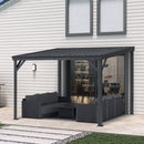 PURPLE LEAF Lean to Gazebo Metal Roof Patio Cover Built-in Drain Slots Wall Mounted Gazebo for Outdoor Extension