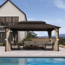PURPLE LEAF Hardtop Gazebo Featuring Galvanized Steel Double Roof and Bronze Aluminum Frame with Curtains and Netting for Poolside with Lights-clear