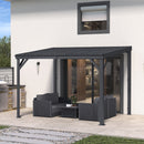 PURPLE LEAF Lean to Gazebo Metal Roof Patio Cover Built-in Drain Slots Wall Mounted Gazebo for Outdoor Extension