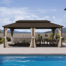 PURPLE LEAF Hardtop Gazebo Featuring Galvanized Steel Double Roof and Bronze Aluminum Frame with Curtains and Netting for Patio and Poolside