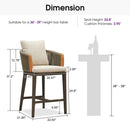 PURPLE LEAF Hailar Outdoor Bar Stools Chair Modern Rattan Bar Stool with Back and Cushion for Balcony, Indoor or Outdoor, Kitchen Island