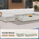 PURPLE LEAF Griffin L-shaped Patio Conversation Set White with Cushion Pillows Ottoman and Premium Leather for Patio Balcony