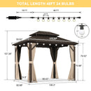 PURPLE LEAF Hardtop Gazebo Featuring Galvanized Steel Double Roof and Bronze Aluminum Frame with Curtains and Netting for Backyard with Lights-milky
