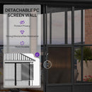 PURPLE LEAF Sunroom Hardtop Gazebo with Wood Grain Columns Black Frame Double Roof Galvanized Steel Solarium All-Weather Screen House with String Lights