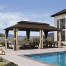 PURPLE LEAF Hardtop Gazebo Featuring Galvanized Steel Double Roof and Bronze Aluminum Frame with Curtains and Netting for Patio and Poolside