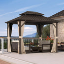 PURPLE LEAF Hardtop Gazebo Featuring Galvanized Steel Double Roof and Bronze Aluminum Frame with Curtains and Netting for Patio and Poolside