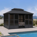 PURPLE LEAF Sunroom Hardtop Gazebo Solarium Grey Galvanized Steel Double Roof  All-Weather Aluminum Outdoor Screen House