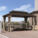 PURPLE LEAF Hardtop Gazebo Featuring Galvanized Steel Double Roof and Bronze Aluminum Frame with Curtains and Netting for Poolside with Lights-clear