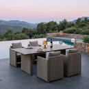 PURPLE LEAF Sanori Patio Dining Set Modern Large Weather-Resistant Table and Aluminum Chairs with Cushions for Garden Beige