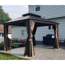 Aluminum Hardtop Gazebo Brown with Drainage Gutters