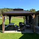Aluminum Hardtop Gazebo Wood-Looking with Drainage Gutters