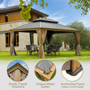 Aluminum Hardtop Gazebo Wood-Looking with Drainage Gutters