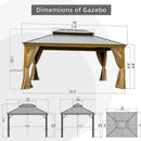 Aluminum Hardtop Gazebo Wood-Looking with Drainage Gutters