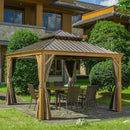 Aluminum Hardtop Gazebo Wood-Looking with Drainage Gutters