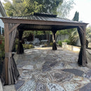 Aluminum Hardtop Gazebo Wood-Looking with Drainage Gutters