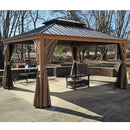 Aluminum Hardtop Gazebo Wood-Looking with Drainage Gutters