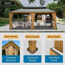Aluminum Hardtop Gazebo Wood-Looking with Drainage Gutters