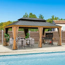 Aluminum Hardtop Gazebo Wood-Looking with Drainage Gutters