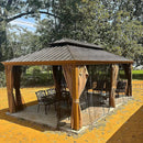 Aluminum Hardtop Gazebo Wood-Looking with Drainage Gutters